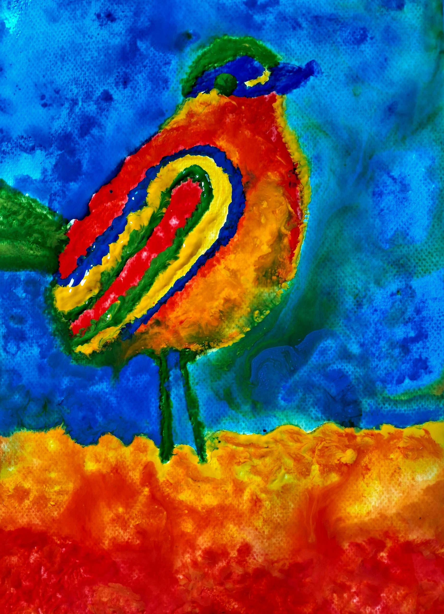 Pájaro de Colores 1. Un pájaro que está contemplando la vida.