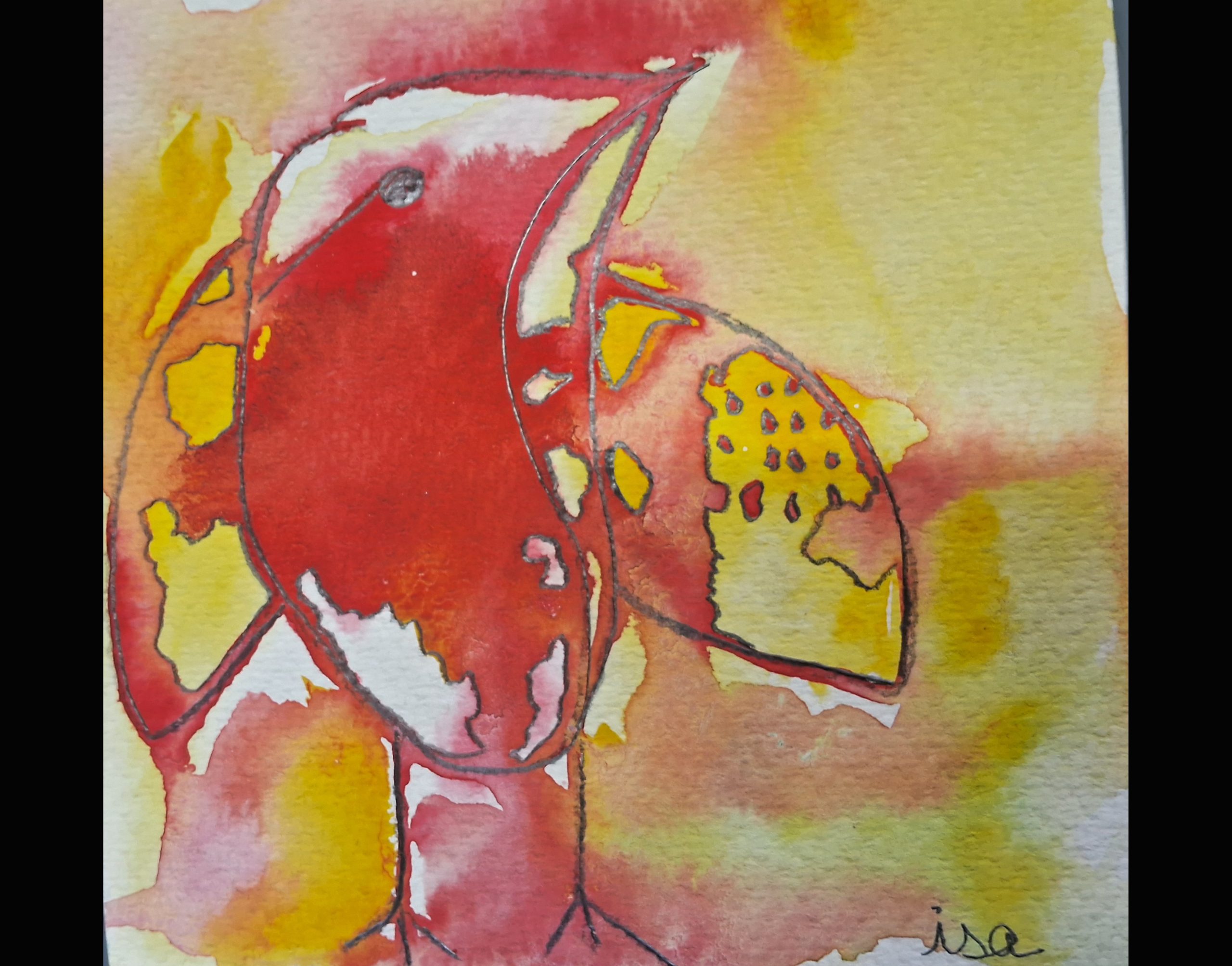 Pájaro Rojo que observa hacia atrás porque cree que lo están persiguiendo