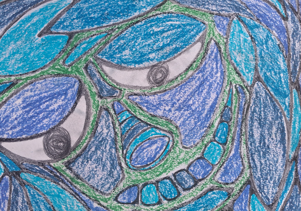 Rostro de la Niña Azulada en lápices de cera